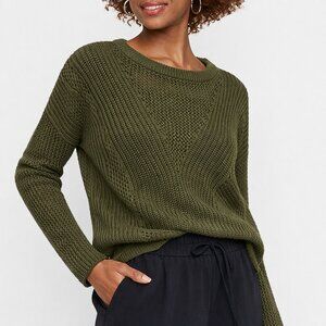 Olive Green 100% Cotton Cable-Knit Open-Stitch High Quality Tunic Sweater